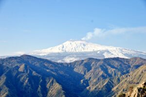 An image taken from Vista Alcantara Wellness Retreat of the volcano Mount Etna in Sicily