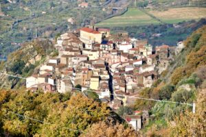 An image of the village of Motta Camastra Sicily as seen from Vista Alcantara Wellness Retreat