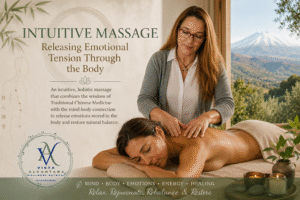 Venerina giving a client an intuitive massage in Sicily, at Vista Alcantara opposite Mount Etna